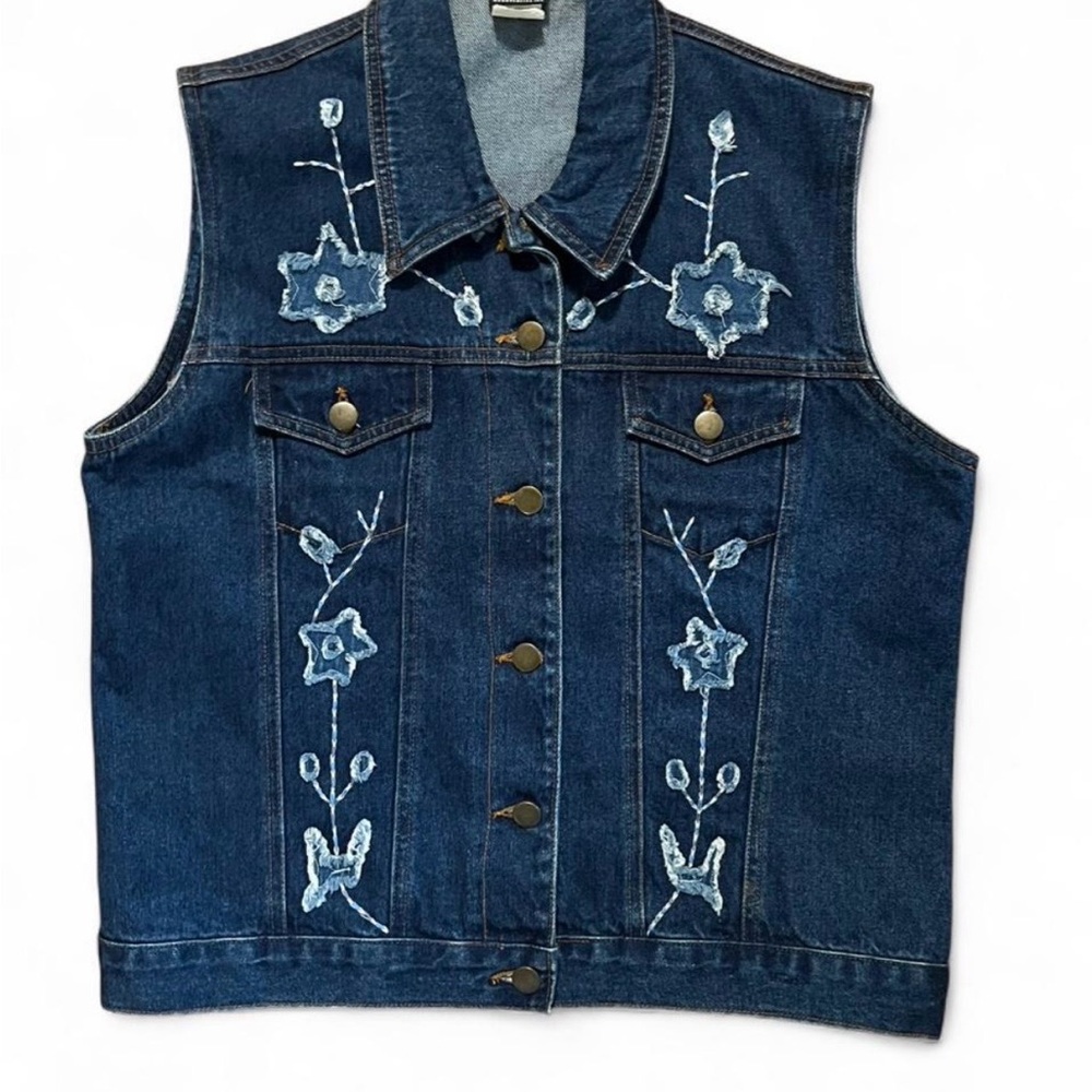 Cejon Embroidered Dark Blue Denim Vest